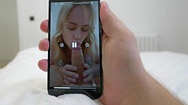 Stepsis sucks my cock after i find her blowjob vid on phone