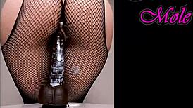 pawg in pantyhose rides dildo with juicy pussy sounds??