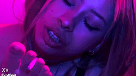 Smoking latina goddess deepthroats toes while choking on feet worship gags