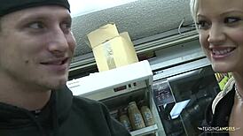 CURVY BLONDE GETS POUNDED HARD IN STORE CORNER!