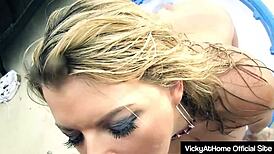 vicky vette milf blows big cock for hot tit cumshot