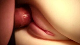 close-up fuck doll double anal penetration ends with hot cumshot on shaved big pussy