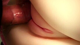 close-up fuck doll double anal penetration ends with hot cumshot on shaved big pussy