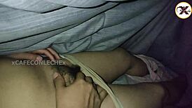 watch me slide my cock into her hairy pussy without waking her till i cum on top