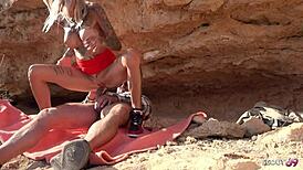 whoa nympho german milf sophie logan with abs tattoos picks up stud for beach car fuck 😍