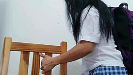 damn this short skirt student whore dildo fucks her hole like crazy! you seeing this??