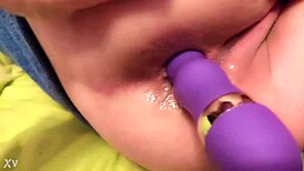 Vibrator shoved deep into tight ass for intense anal play rough thrusting builds to climax