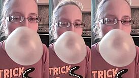 Huge Bubble Gum Chewing Fuels Intense Fucking Session with Glasses