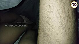 watch me slide my cock into her hairy pussy without waking her till i cum on top