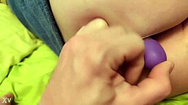 Vibrator shoved deep into tight ass for intense anal play rough thrusting builds to climax