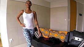 Big Booty Ebony Bikini Model Endures Hard Cheeks Clapping in Fake Audition Tryout