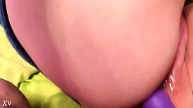 Vibrator shoved deep into tight ass for intense anal play rough thrusting builds to climax