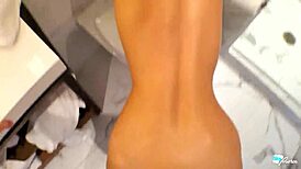 petite blonde model bends over for monster cock doggystyle in hotel bathroom tight pussy.