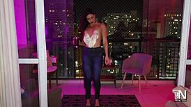 Sexy latina wife shakes lingerie curves then rides my cock like a wild beast