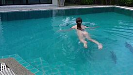 stepmom gets fucked hard in pool during family vacation outdoor