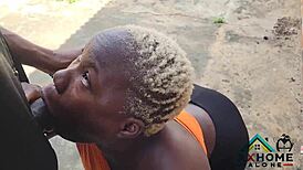 whoa this ebony slut worships huge cock bent over doggystyle outdoor cums on face 😍💦